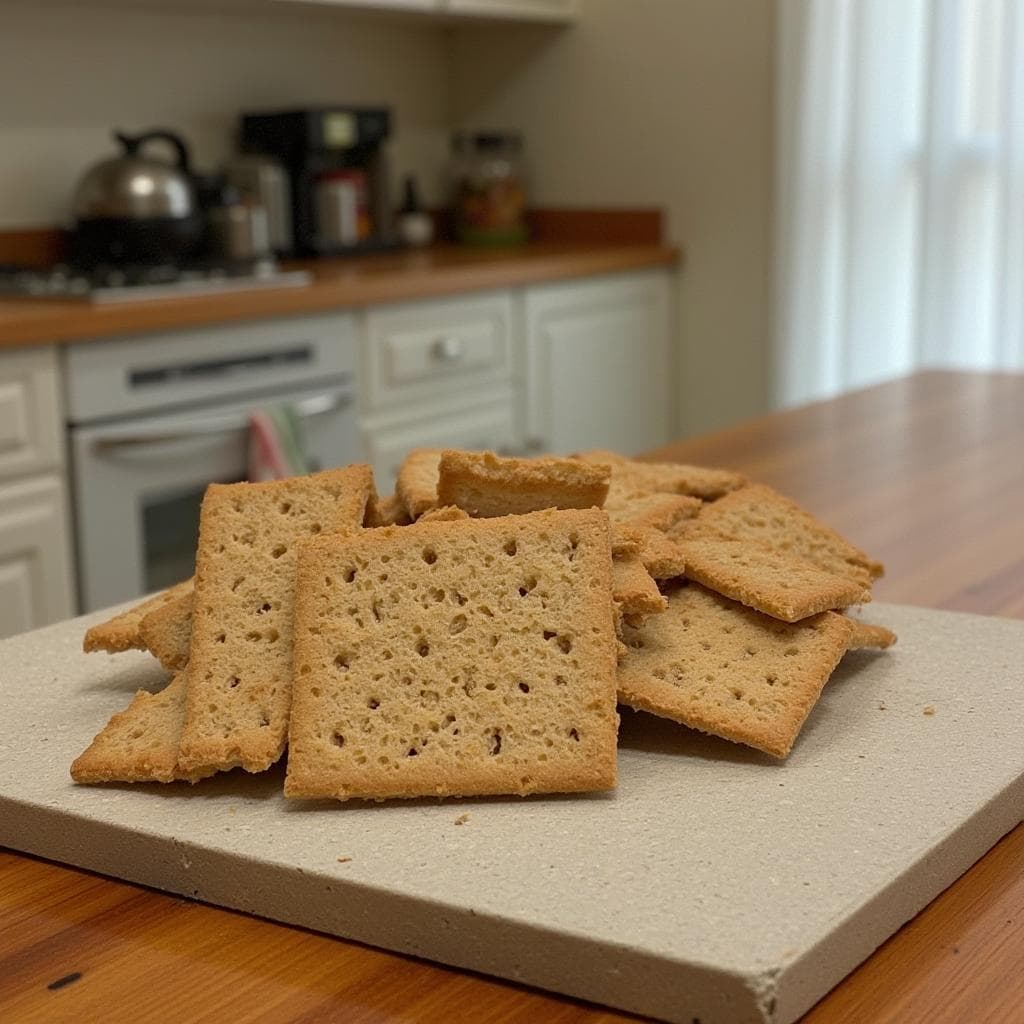 Sourdough Discard Crackers arranged on a wooden board with herbs and seeds.