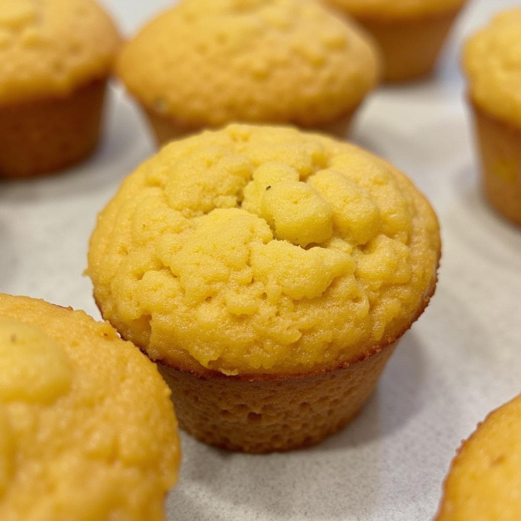 Sourdough corn muffins freshly baked, golden brown, and arranged in a basket.