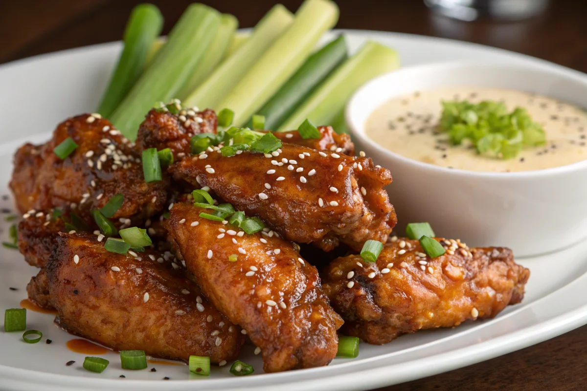 a photo of a plate of food featuring hot honey sauce