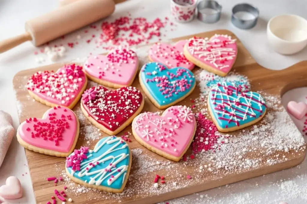 Freshly baked and decorated heart-shaped cookies – perfect for any special occasion.