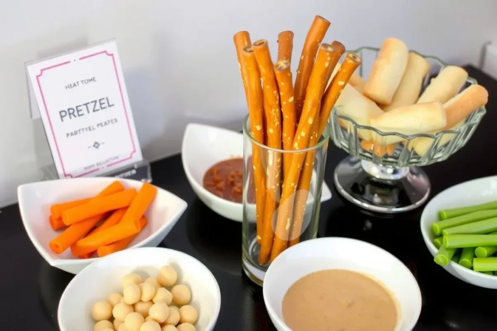 Pretzel rods served with an array of dipping sauces, including beer cheese and chocolate ganache.