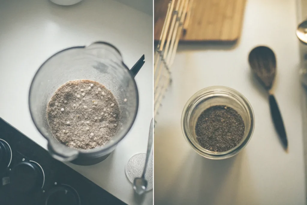 Step-by-step process of making homemade chia butter with chia seeds and coconut oil.