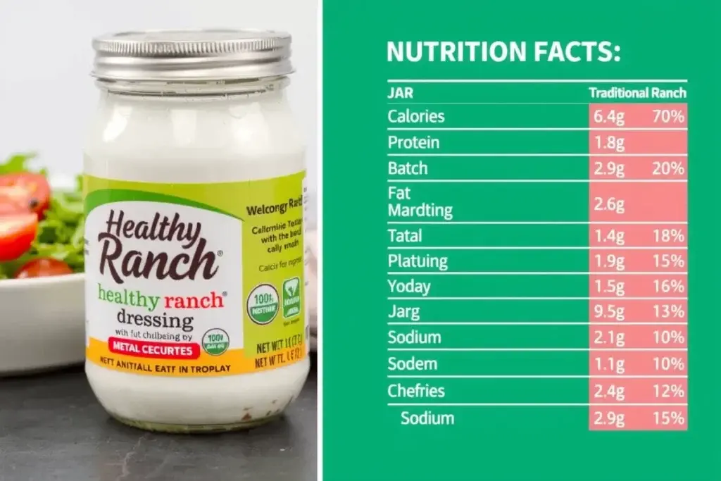 Nutritional comparison chart between healthy ranch and traditional ranch dressing.
